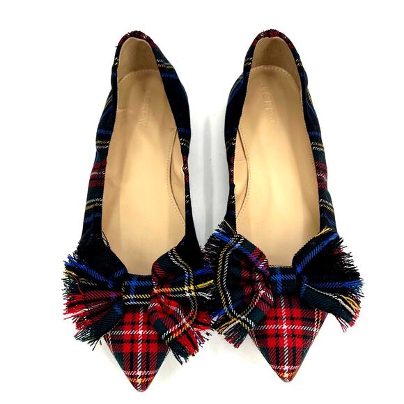 J.CREW Lottie Tartan Plaid Bow Pointed Flats - Picture 2 of 7